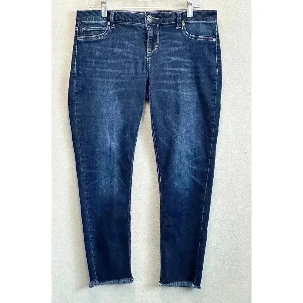 Maurices Jeans Women's‎ Sz Large Skinny Regular Low Rise Raw Hem Blue Denim